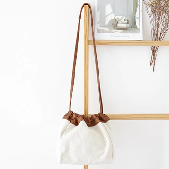 

Patchwork Canvas Simple Design Handbag Teenager Korean Style Casual Daily Pu Leather Messenger Bag Women Leisure Flap Handbag