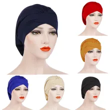 Твердые Встроенная Кепки Female; дышащий материал; Головка Обёрточная бумага Кепки модные женские туфли однотонные Индия шляпа мусульманских рюшами Хемо шапочка-тюрбан Обёрточная бумага Кепки