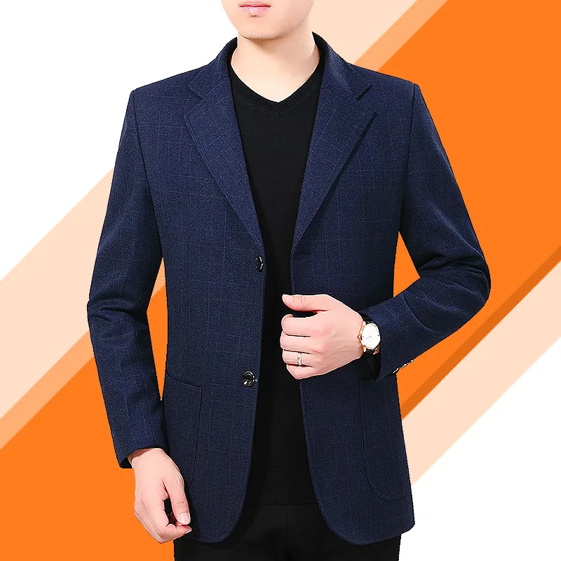 Blue Camsgend осенне-зимний костюм куртка мужская повседневная теплая деловая куртка Мужская s формальный прилегающий длинный рукав мужской пиджак пальто - Цвет: Blue