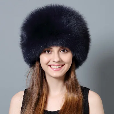 Navy Blue Новинка, шапка Lei Feng из натурального Лисьего меха, женская шапка из кроличьего меха, теплая защита для ушей, шапка из лисицы для русской зимы, уличная шапка-бомбер для женщин - Цвет: Navy Blue