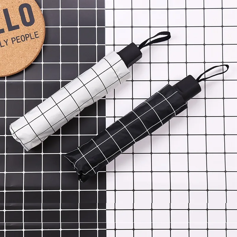

Plaid Dual-use 3 Folding Umbrella Sunscreen Thickening Black Coating Umbrella Folding Tri-fold Sunny and Rainy Umbrella