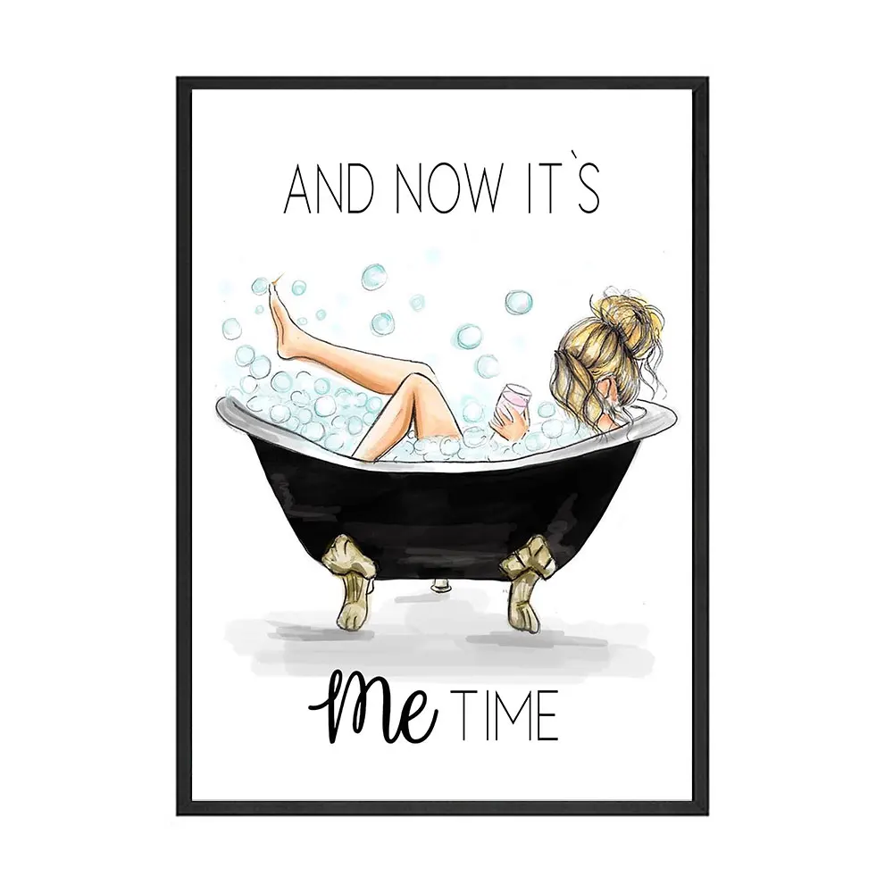 2.No Border Default It's Me Time постер и принты Vogue Girl на ванной картина на стене для гостиной в скандинавском стиле Украшение Металлическая Рамка - Цвет: 2.No Border Default