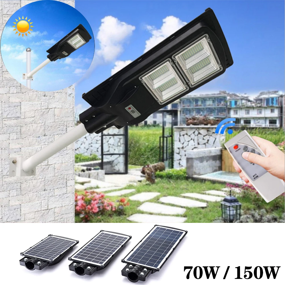 70W/150W/250W LED Solar Garten Straßenlaterne Straßenbeleuchtung Fernbedienung 