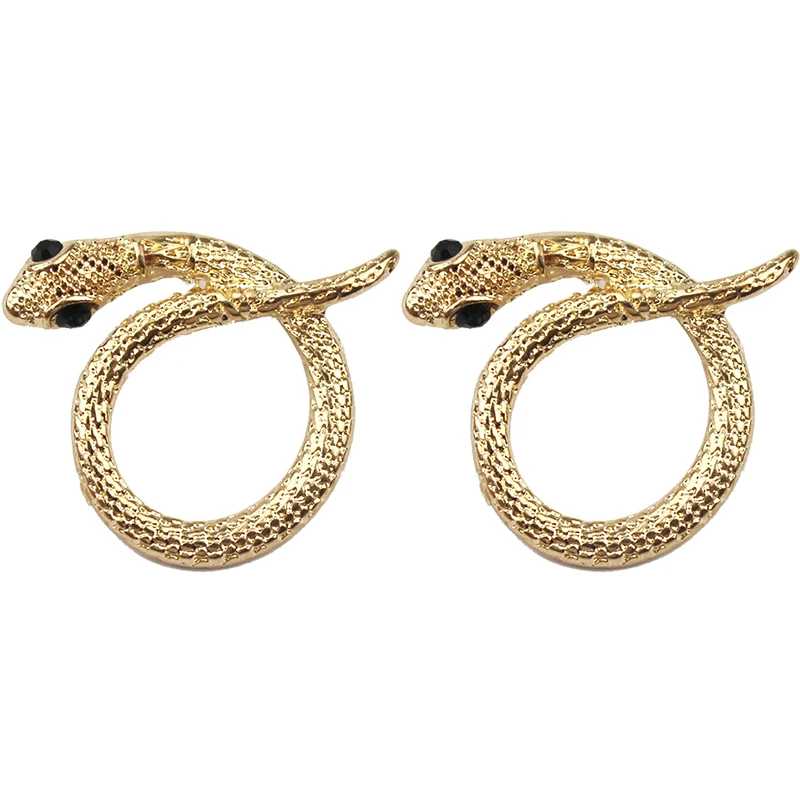 

Fashion 2019 New Gold Color Metal Snake Stud Earrings Black Crystal Eyes Personalized Pokemon Animal Earrings For Woman Party