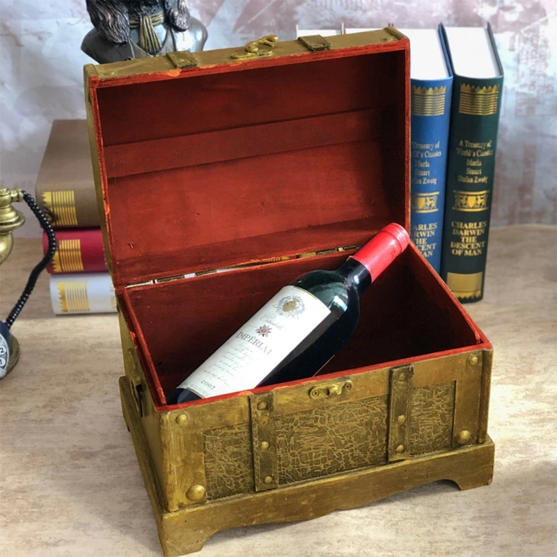 Description Picture 6 of itemRetro Wooden Box Desktop Ornament Treasure Chest Gem Vintage Jewelry Storage Box