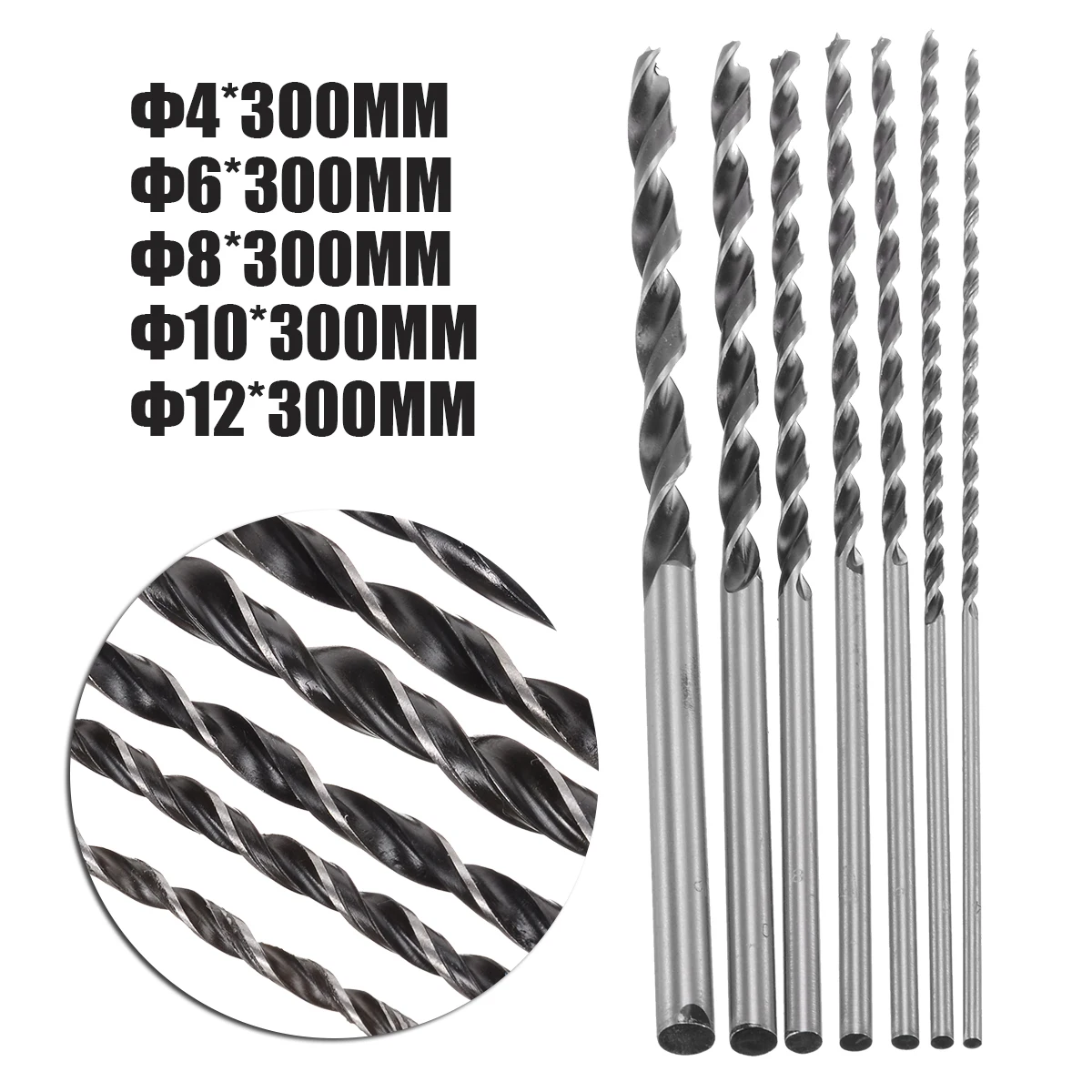 7Pcs Woodworking Extra Long Drill Bit Set 4-12mm Center Punch Hole Saw Drill Bits DIY Power Tool Accessories High Carbon Steel