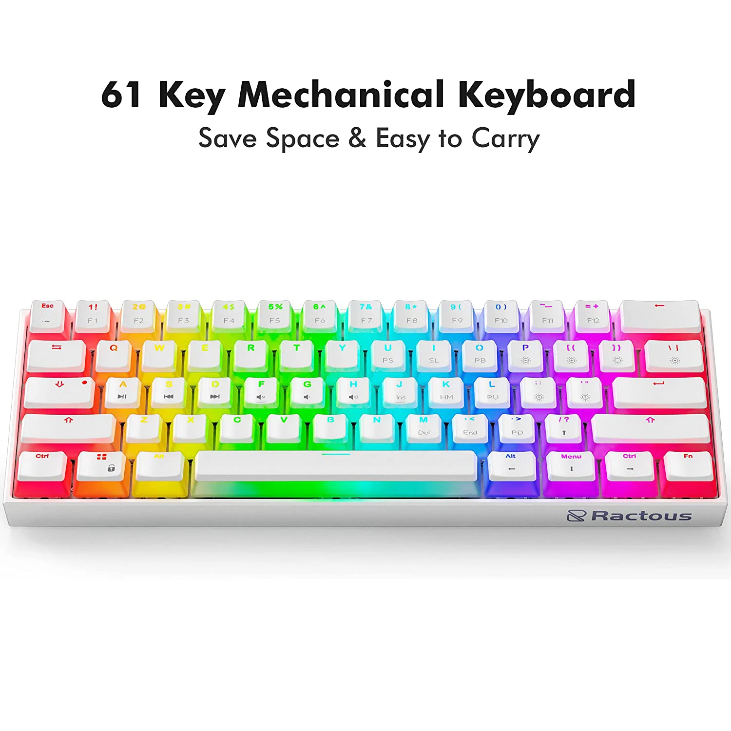 

USB-C wired Mechanical Gaming Keyboard RTK61 60% with PBT Pudding Keycap RGB Backlit Hot Swappable Switch Mechanical Keyboard