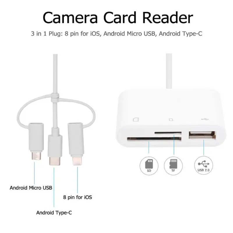 3 в 1 TF/карта памяти/USB2.0 подключение камеры 8 Pin кабель синхронизации данных подключи и играй мобильный копия изображения/видео для iPhone