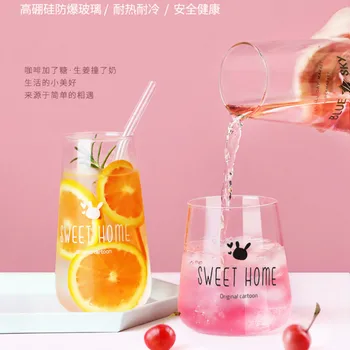 

Cute Nordic Glass Mug Black Letter Printing Transparent Milk Coffee Juice Cup Creative Drinkware Home Container Gift MM60BLB