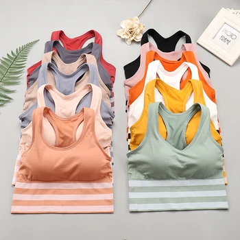 

One-piece Sports Underwear Vest Beauty Back Seamless Tank Tops Striped Stitching Camisoles With Chest Pad Striped Stitching TOP