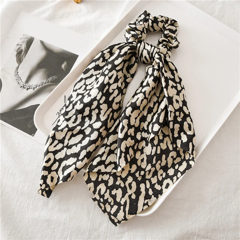 Светло-коричневый Женский шарф для волос с леопардовым принтом, эластичная лента для волос в богемном стиле, бант для волос, резиновые веревки, аксессуары для волос для девочек - Цвет: Светло-коричневый