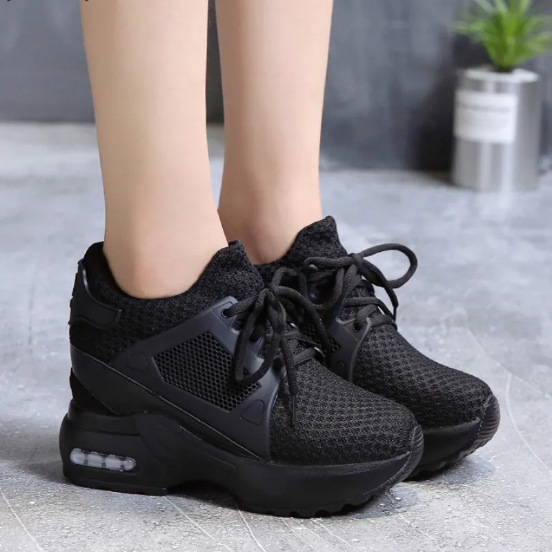 Women's Flat Heel Slope Heel Casual Shoes Breathable Mesh High Heels 2023 New Autumn Shoes Height Increase Women's Outdoor Shoes