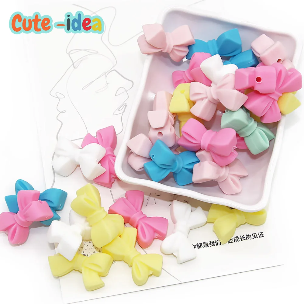 

Cute-idea Baby Silicone Beads Bow knot Teething Beads 20pcs Food Grade teethers DIY infant Nursing Necklace Pacifier chain toys