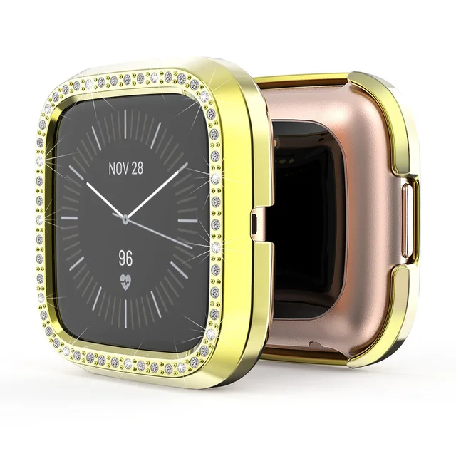 Bling Protector Case for Fitbit Versa 2 Women Girl Jewelry Crystal Diamond Watch Protection Bumper Cover for Fitbit Versa Lite Gold
