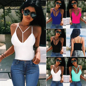 

2020 New Arrivals sexy low-cut X sling open navy vest undershirt women tank white crop top Cotton XXXL
