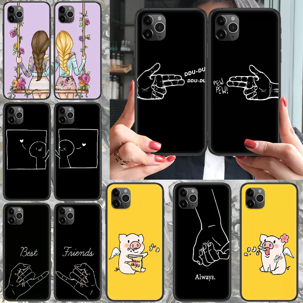 Чехол для телефона Girls Bff Best Friends Forever iphone 4 4s 5 5S SE 5C 6 6S 7 8 plus X XS XR 11 PRO MAX 2020 Черный