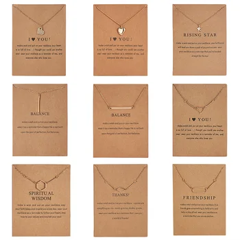 

Rinhoo love heart star with card necklace gold alloy Vertical bar hexagon geometric pendant Necklace charm party jewelry gift