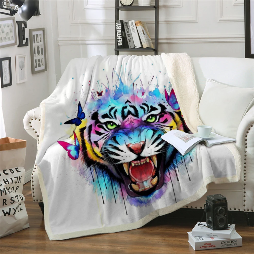 3D одеяло с тигром шерпа Флисовое одеяло s для детей и взрослых тонкое одеяло с животным принтом
