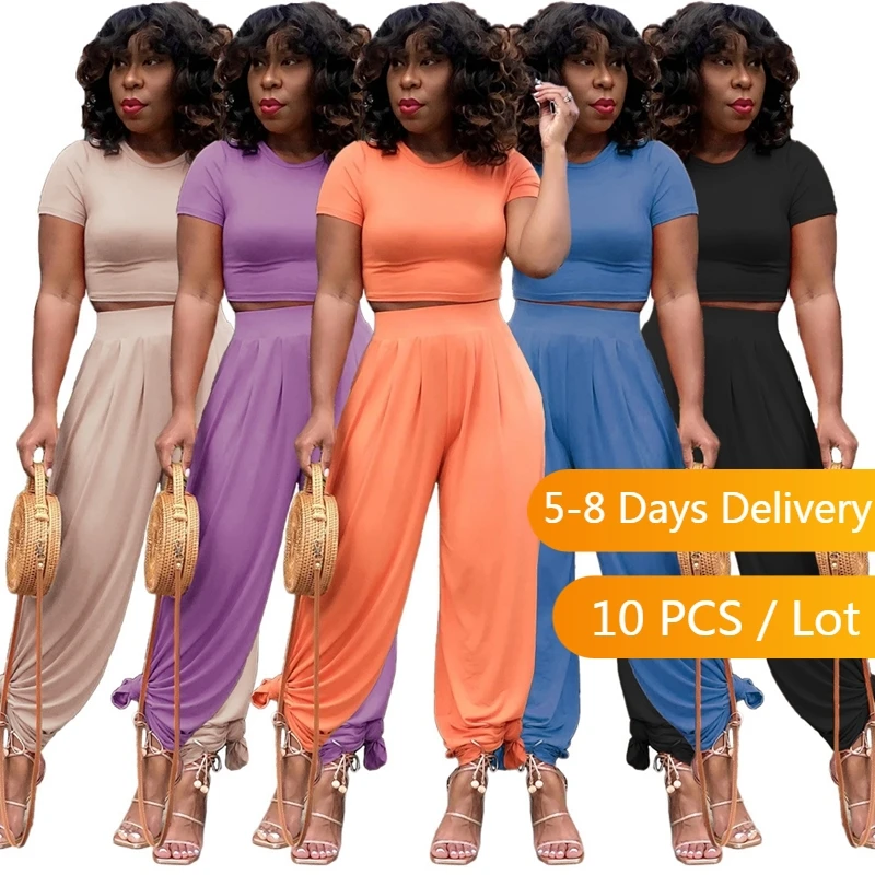 

Wholesale Items Loose Two Piece Set Women Summer Clothing Crop Top and Wide Leg Pants Set Loungewear 2 Piece Sets Womens Outfits
