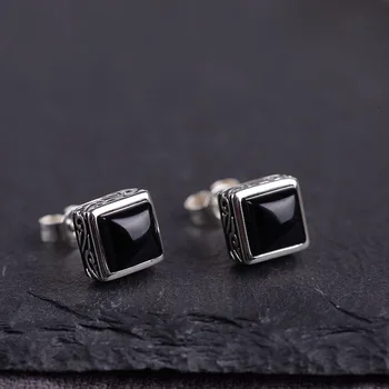 

FNJ Earrings 925 Silver Original Pure S925 Sterling Silver Stud Earring for Women Jewelry Black White Zircon StoneBlac