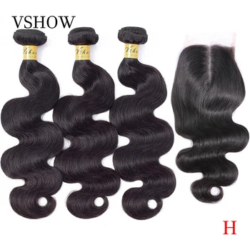 

VSHOW Peruvian Body Wave Hair Weaves With Lace Closure 3/4 Bundles Remy Hair 4*4 Swiss Lace 100% Human Hair Bundles With Closure