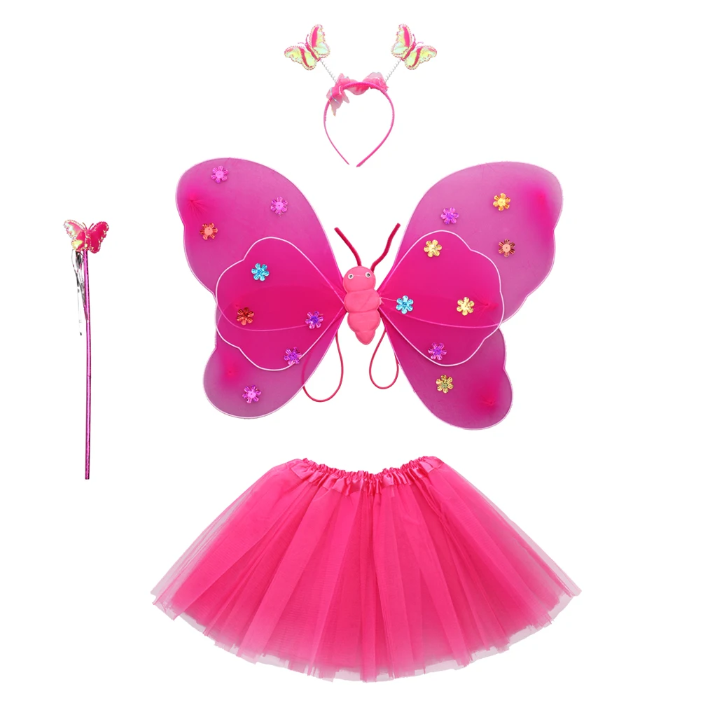 4 Pieces Glitter Fairy Princess Dress Up Set - Matching Set For Girls And Dolls
