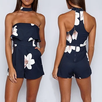 

Women's Jumpsuit New Sexy Fashion Summer Bodysuit Shoulder Shorts Flower Jumpsuit S-2XL