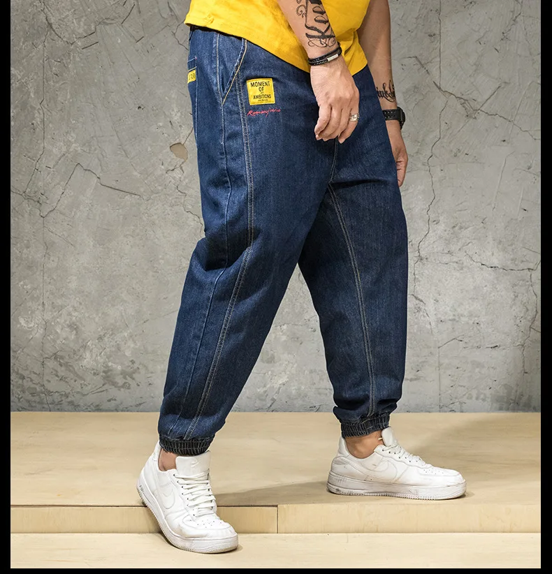 Summer Large Size Men's Trousers Fashion Japanese-style Harem Beam Fat Loose-Fit Jeans