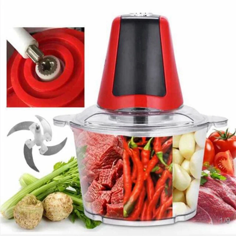 Электрический измельчитель 2л мощная мясорубка многофункциональный бытовой