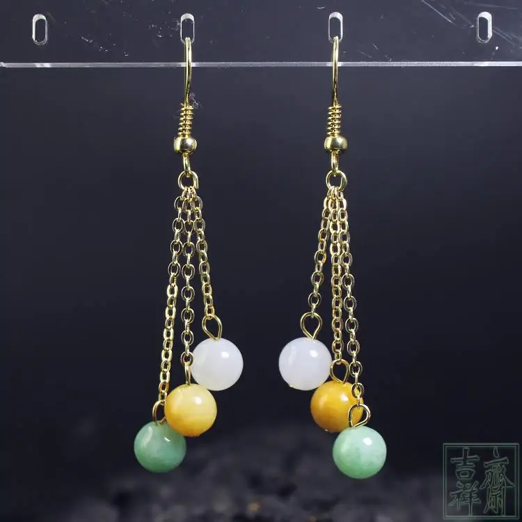 925 Silver Inlaid Natural Tricolor Emerald Earrings Beads Original DIY By Hand Accessories Green Bead Women Luck Stone Jewelry | Украшения
