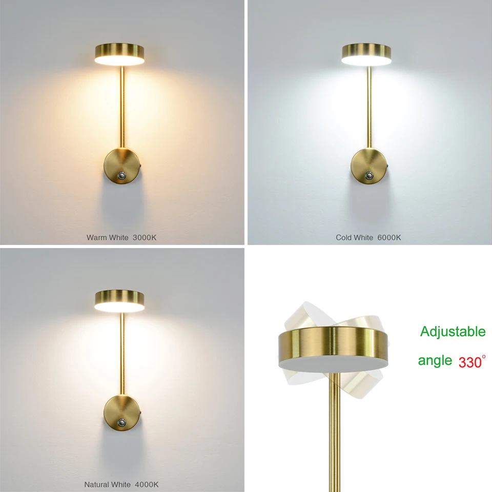 Modern and simple LED indoor lighting wall lamp 9W touch stepless dimming home bedroom bedside mirror adjustable wall lamp