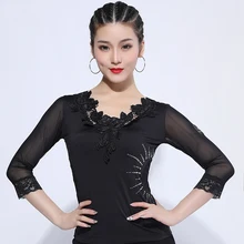 Топы Для латинских танцев, Женская Современная Танцевальная рубашка, профессиональная танцевальная одежда, Осеннее женское платье, новые Бальные топы с длинными рукавами VDB974