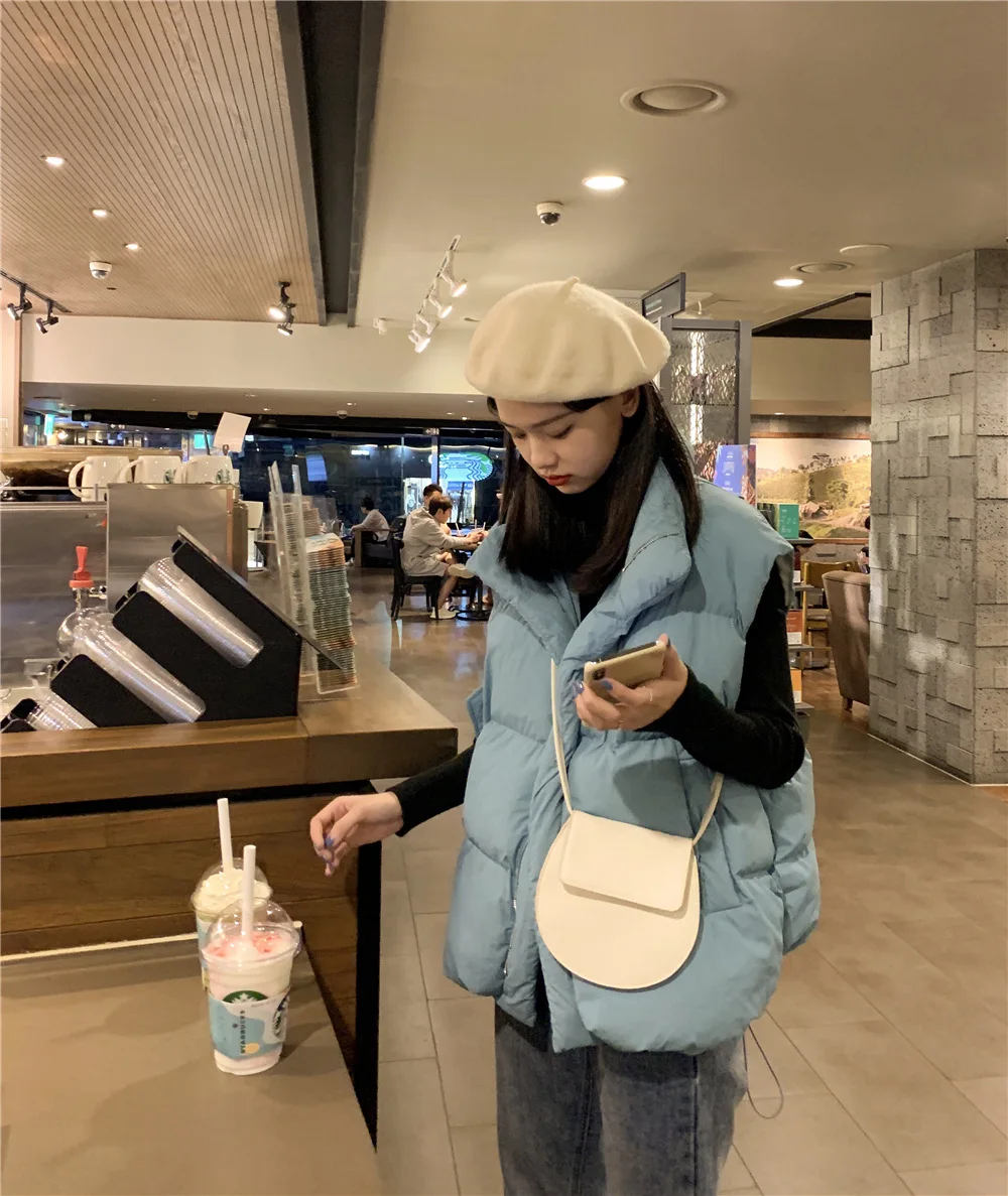 Down Feather Cotton Vest Women's New Style Autumn And Winter Short Students Bread Cotton Coat Sleeveless Coat Thick Waistco