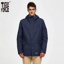 TIGER FORCE Мужская куртка Весна Двухслойная куртка с капюшоном Хлопковая мягкая твердая куртка Мужская средней длины повседневная ветровка