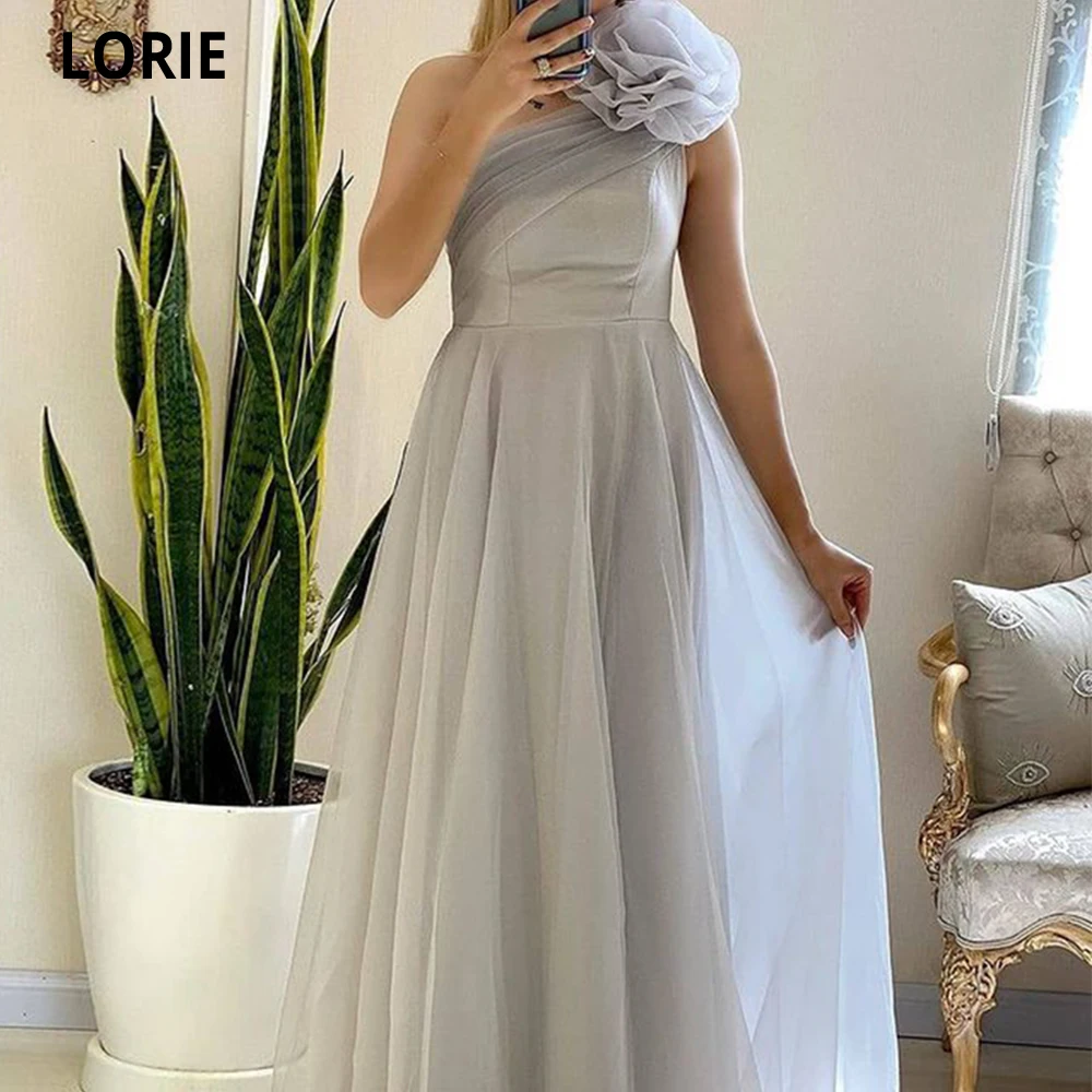 

LORIE трапециевидные тюлевые вечерние платья 2021 на одно плечо плиссированные Длинные платья ручной работы с цветами вечерние женские платья