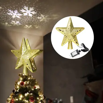 

LED Magic Projector Light Rotating 3D Glitter Lighted Star Tree Topper Christmas Decoration Gold