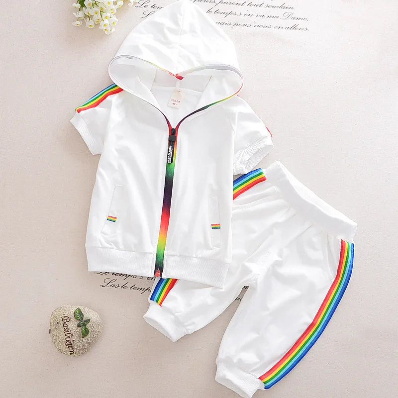 

Kid Boy Girl Clothes Sportswear Summer 2018 Fashion Short Sleeve Colorful Zipper Hooded Clothing For Girls Children Outfit Set