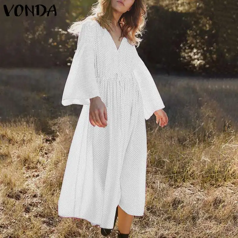 VONDA платье для беременных свободные платья с длинными рукавами и v-образным вырезом туника в горошек праздничные Длинные вечерние платья пляжное платье