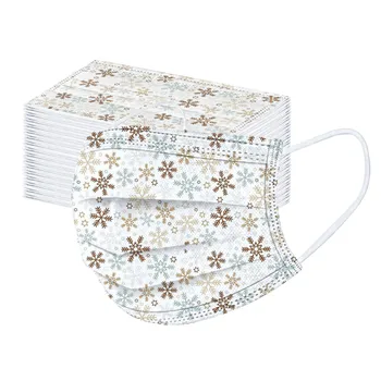 

50pc Adult Mask Disposable Mask 3 Ply Non-woven Windproof Earhook Christmas Snowflake Printed Pattern Mask Mascarilla Mondkapjes