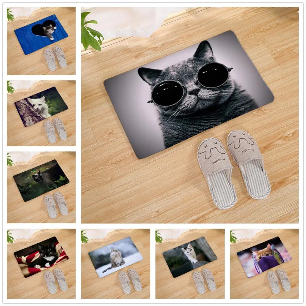 

Cute Cat Enter Door Mat Kitchen Carpet Front Doormat Kitchen Rug Home Mat Indoor Room Non-slip Bath Mats Welcome Floor Mats