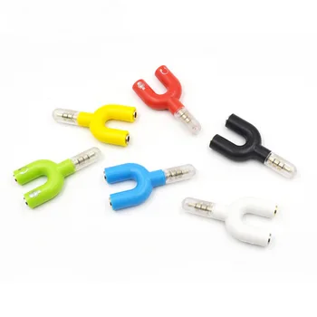 

U Type Adapter Dual 3.5 MM Headphone Plug Audio Cables Splitter Microphone 2 in 1 Swivel Connector