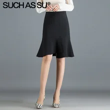 Новинка осень зима тканая Асимметричная юбка женская черная синяя с высокой талией юбка русалки S-3XL размера плюс женская юбка с оборками