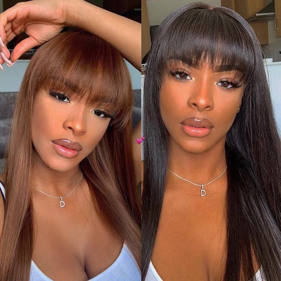 Hesperis 13x6 Lace Front Human Hair Wigs With Bangs Brazilian Remy Deep Part Lace Human Hair Wigs Pre Plucked For Women Brown