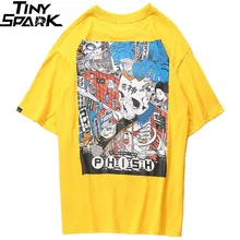 Мужская футболка в стиле Харадзюку, футболка с рисунком черепа, футболка в японском стиле, уличная одежда, большие размеры, летние топы, футболки из хлопка