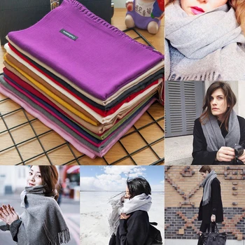 

Women Ladies Winter Warm Pashmina Cashmere Solid Long Shawl Wrap Scarf Cashmere Blend Scarves 12 colors to choose 2019