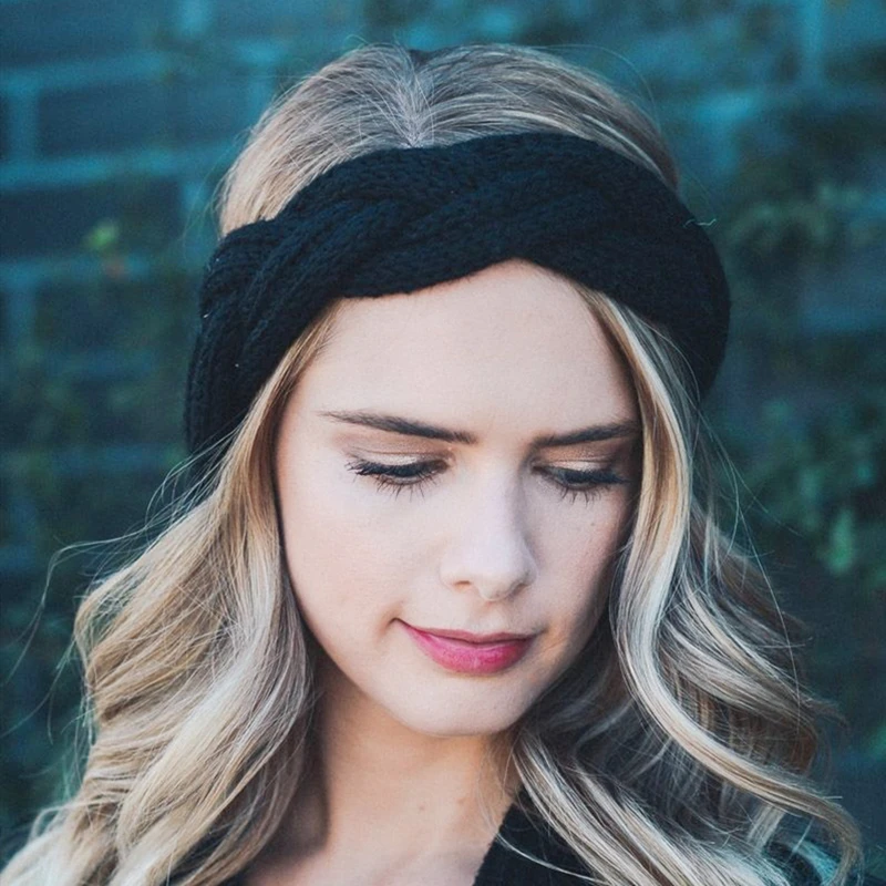 Зимняя Теплая повязка на голову для женщин/девочек, эластичная вязаная теплая повязка на голову, одноцветная повязка на голову, аксессуары для волос ручной работы, тюрбан, подарки