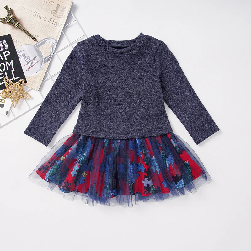 

Autumn Baby Girls Dress Casual Floral Pattern Long Sleeve Kids Pageant Patchwork Princess Dresses 1Y-6Y