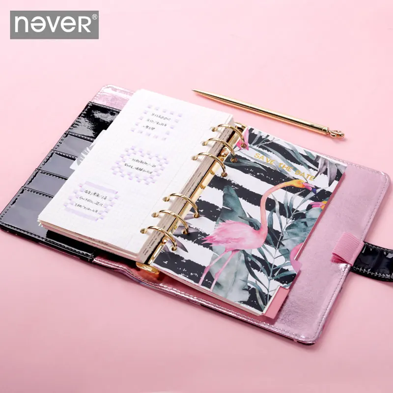 Yiwi Never Flamingo A6 방수 PU 가죽 노트북 바인더 플래너, 필러 페이지 포함, 신제품