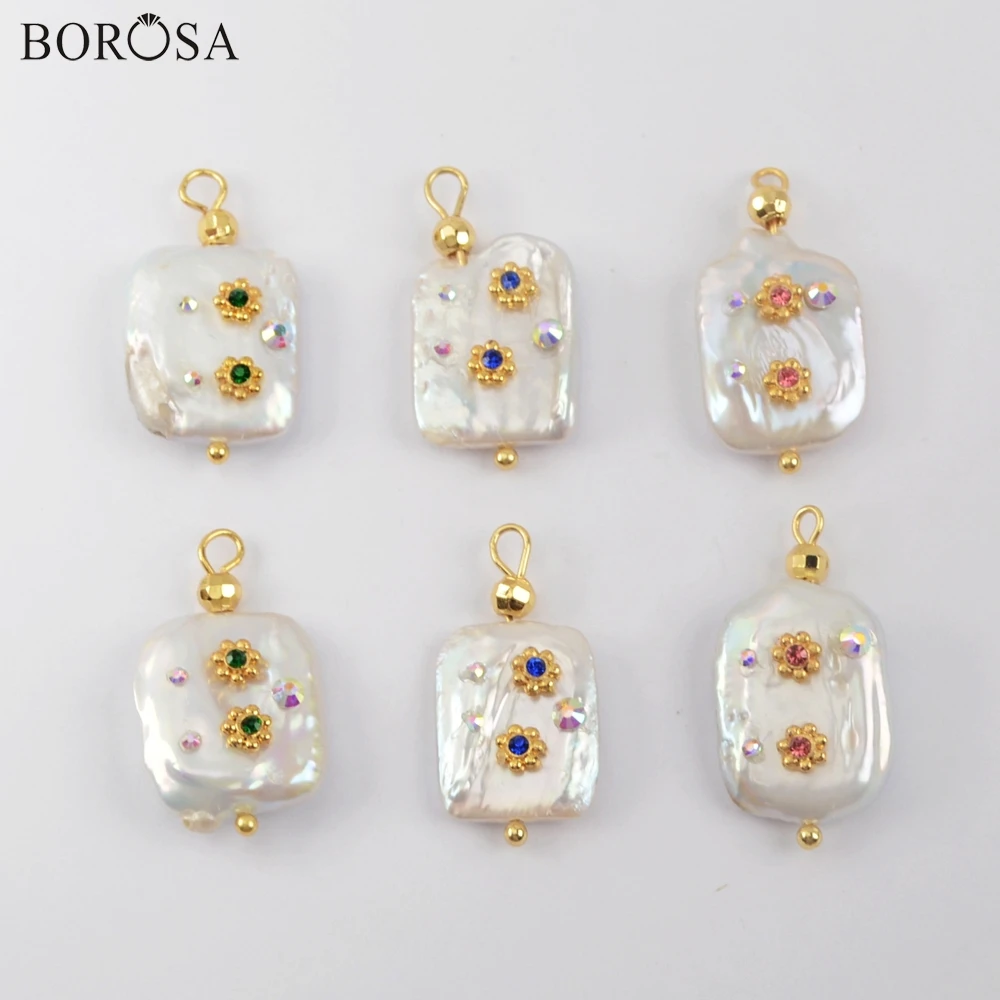 BOROSA Fashion Baroque Pearl Geometric Natural Pendant Irregular Freshwater Bead With Multi CZ Charm Jewelry WX1276 | Украшения и