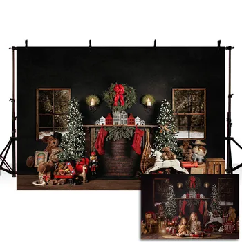 

Mehofond Christmas Backdrop Tree Vintage Wood Floor Fireplace Toy Window Decoration Photography Backgrounds for Photo Studio Pro